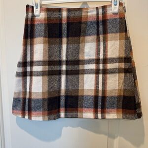 Plaid Wool Blend Skirt - Multicolor
